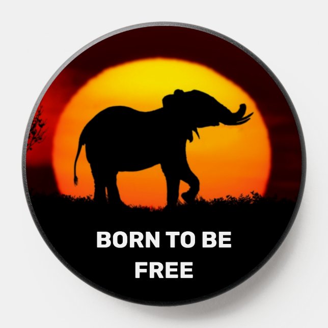 Wild Elephant Silhouette & Sun PopSocket (Popsocket)