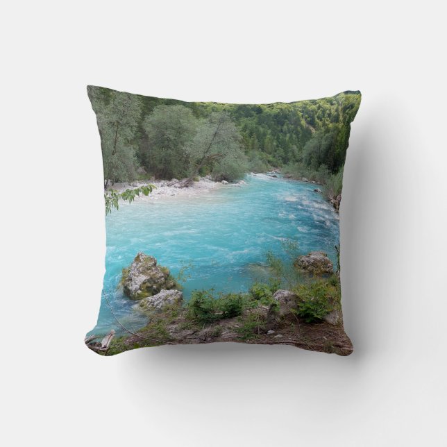 Wild Emerald Soca River Nature Photography Throw Pillow (Front)