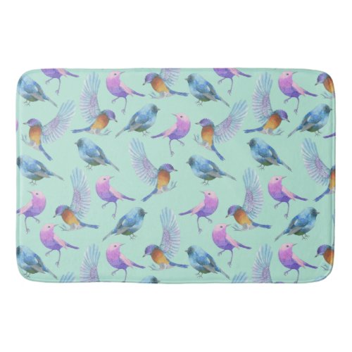 Wild Exotic Birds Colorful Watercolor Pattern Bath Mat