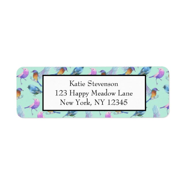 Wild Exotic Birds Colorful Watercolor Pattern Labe Label (Front)