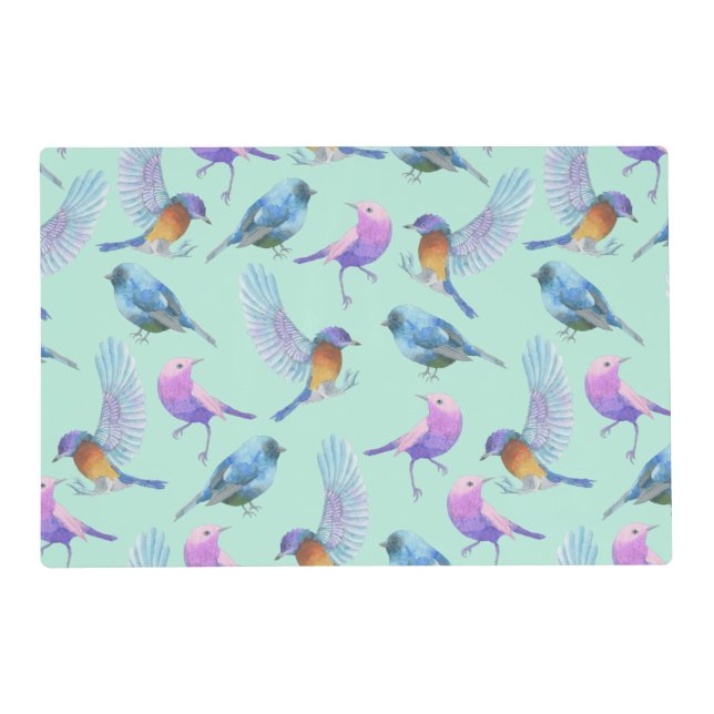 Wild Exotic Birds Colorful Watercolor Pattern Placemat (Front)
