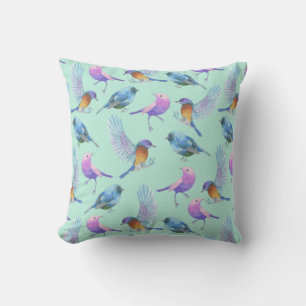 Wild Exotic Birds Colorful Watercolor Pattern Throw Pillow