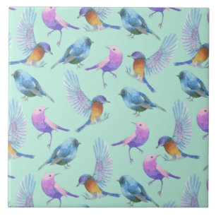 Wild Exotic Birds Colorful Watercolor Pattern Tile