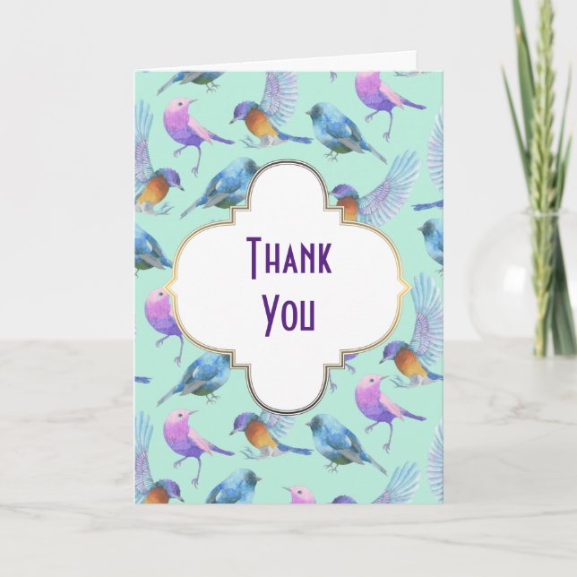Wild Exotic Birds Colorful Watercolor Thank You (Front)