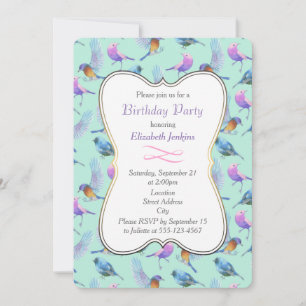 Wild Exotic Birds Pretty Watercolor Birthday Party Invitation