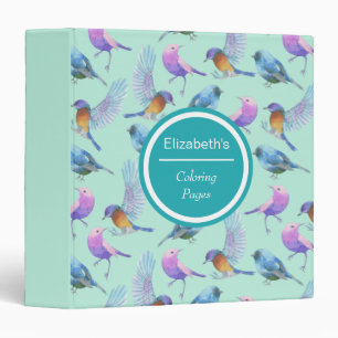Wild Exotic Birds Watercolor Pattern 3 Ring Binder