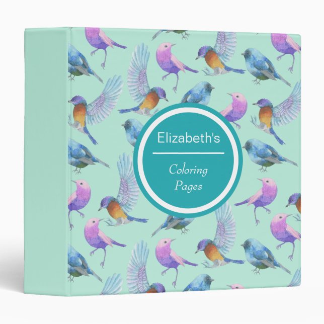 Wild Exotic Birds Watercolor Pattern 3 Ring Binder (Front/Spine)