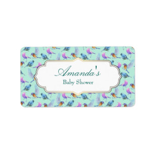 Wild Exotic Birds Watercolor Pattern Baby Shower Label