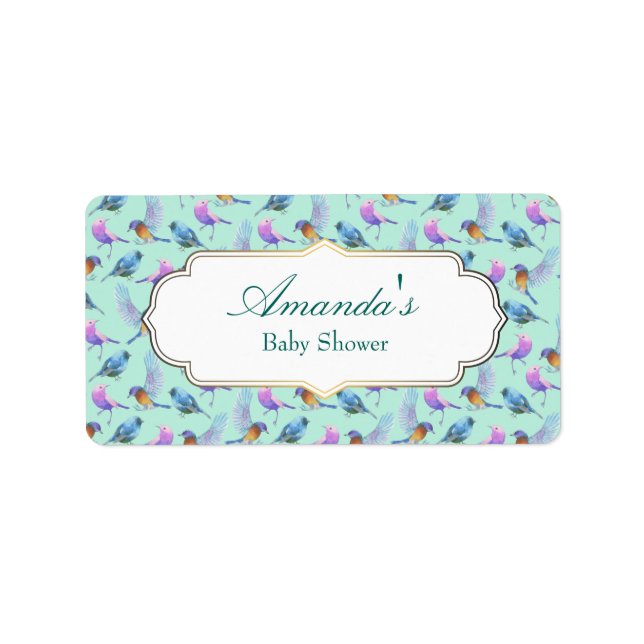Wild Exotic Birds Watercolor Pattern Baby Shower Label (Front)