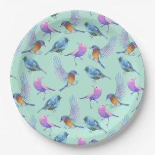 Wild Exotic Birds Watercolor Pattern Paper Plates