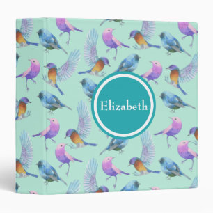 Wild Exotic Birds Watercolor Pattern Personalized Binder