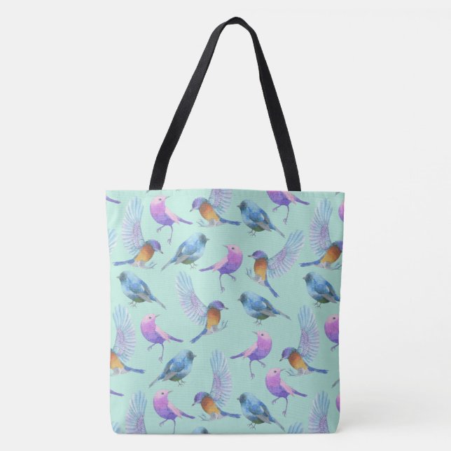 Wild Exotic Birds Watercolor Pattern Tote Bag (Front)