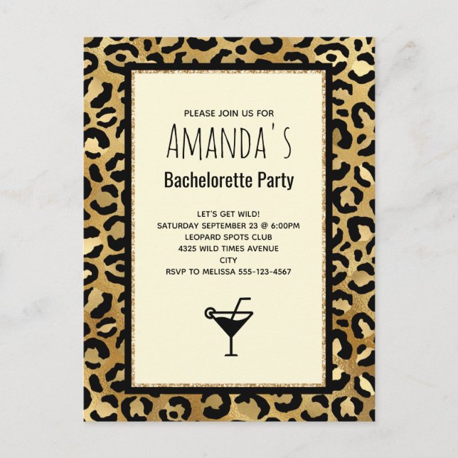  Wild & Exotic Leopard Print Pattern Bachelorette Invitation Postcard (Front)