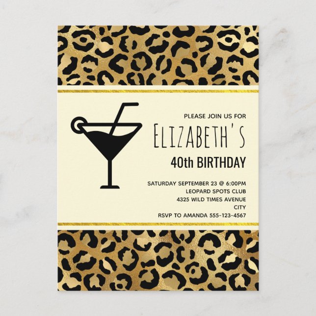 Wild & Exotic Leopard Print Pattern Birthday Invitation Postcard (Front)
