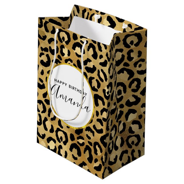Wild & Exotic Leopard Print Pattern Birthday Mediu Medium Gift Bag (Back Angled)