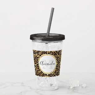 Wild & Exotic Leopard Print Pattern Monogram Acrylic Tumbler