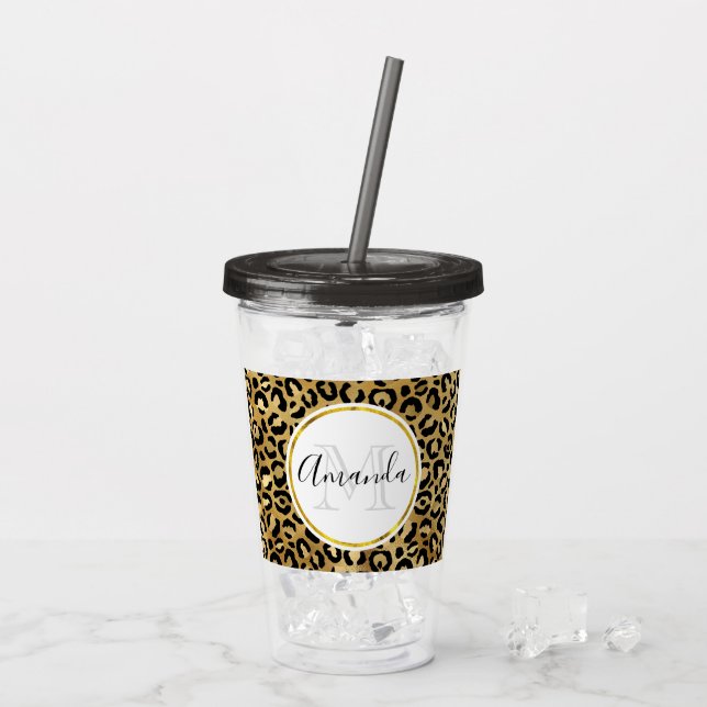 Wild & Exotic Leopard Print Pattern Monogram Acrylic Tumbler (Back Ice)