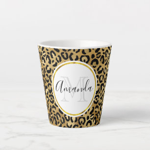 Wild & Exotic Leopard Print Pattern Monogram Latte Mug