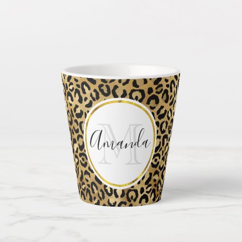  Wild  Exotic Leopard Print Pattern Monogram Latte Mug