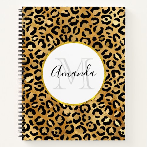 Wild  Exotic Leopard Print Pattern Monogram Notebook