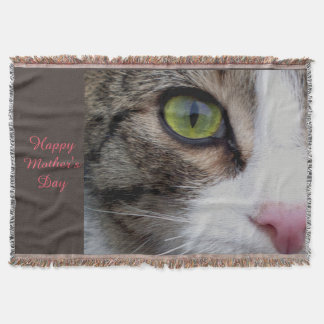 Wild Eyed Cat Throw Blanket - Happy Mother's Day
