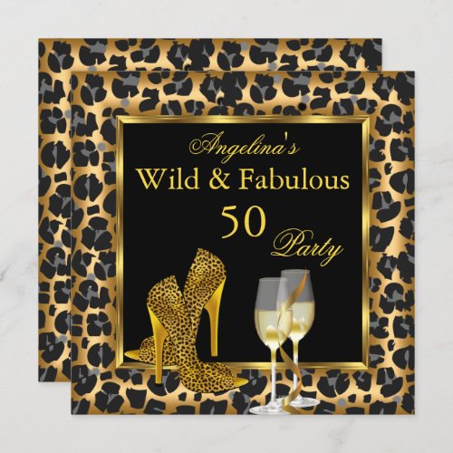 Wild  Fabulous Gold Leopard High Heels Birthday Invitation