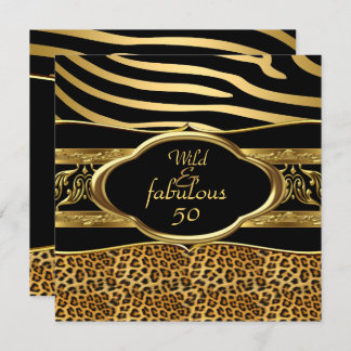 Wild Fabulous Zebra Leopard Black Gold Birthday 3 Invitation
