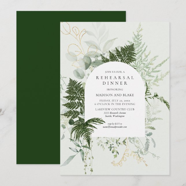 Wild Fern Greenery Forest Wedding Rehearsal Dinner Invitation (Front/Back)