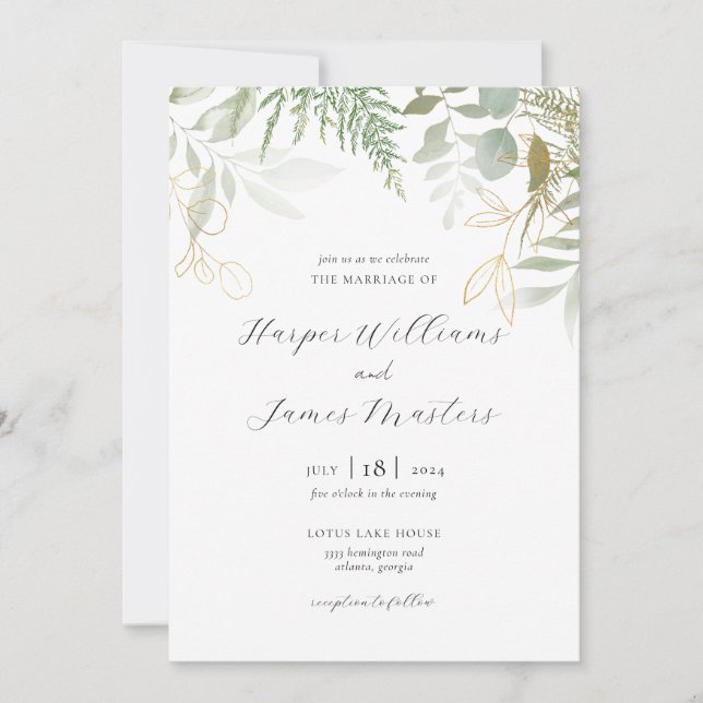 Wild Fern Greenery Wedding Invitation (Front)