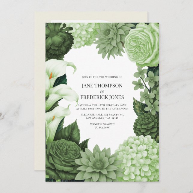 Wild Fern, Soft Moss & Pale Pistachio Wedding Invitation (Front/Back)