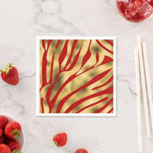 Wild Festive Red and Gold Zebra Napkins