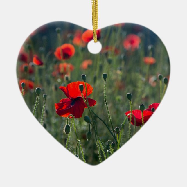 Wild Field of Poppies Ceramic Ornament (Front)