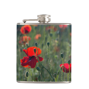 Wild Field of Poppies Hip Flask