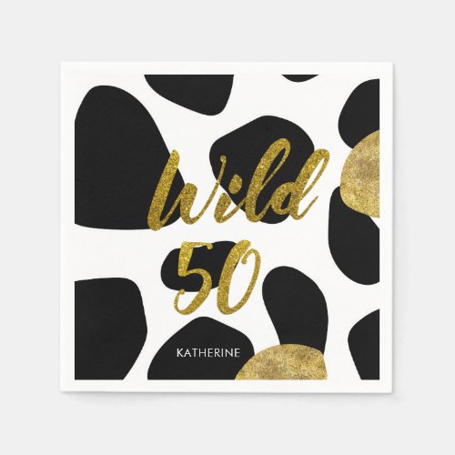 Wild Fifty Gold Animal Pattern Birthday Paper Napkins