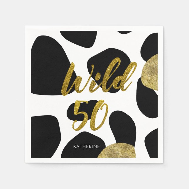 Wild Fifty Gold Animal Pattern Birthday Paper Napkins (Front)