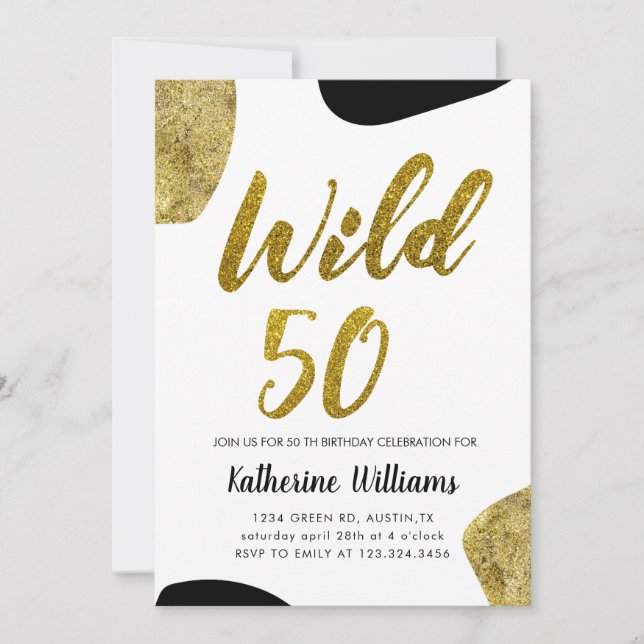 Wild Fifty Gold Animal Pattern Party Invitation (Front)