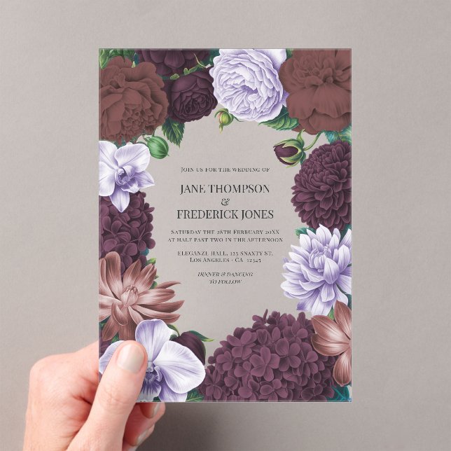 Wild Fig, Cocoa Rose & Soft Lavender Wedding Acrylic Invitations (Insitu (Handheld))