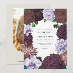 Wild Fig, Cocoa Rose & Soft Lavender Wedding Invitation