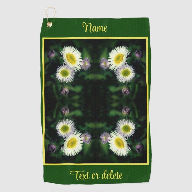 Wild Fleabane Daisy Flower Abstract Personalized Golf Towel (Front)