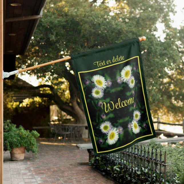 Wild Fleabane Daisy Flower Abstract Personalized House Flag (In SItu)