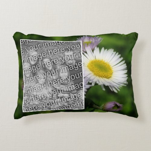 Wild Fleabane Daisy Flower Frame Add Your Photo Accent Pillow