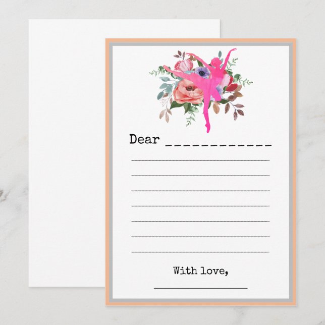Wild Floral Ballerina Dancer Birthday Note card  (Front/Back)