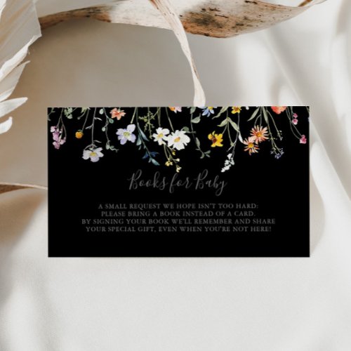 Wild Floral Black Baby Shower Book Request Enclosure Card