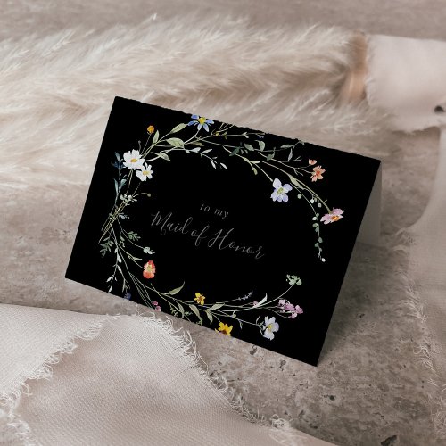 Wild Floral Black Bridal Party Thank You