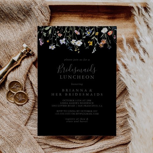 Wild Floral Black Bridesmaids Luncheon Shower Invitation