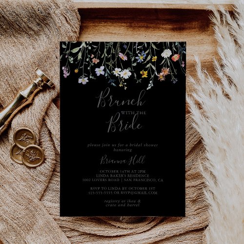 Wild Floral Black Brunch with the Bride Shower Invitation