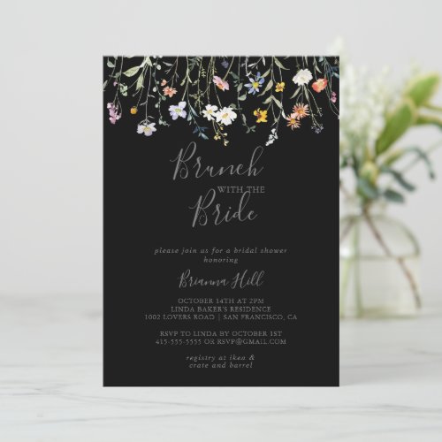 Wild Floral Black Brunch with the Bride Shower Invitation
