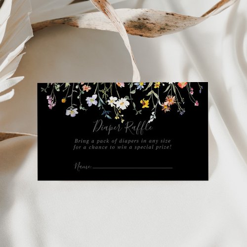 Wild Floral Black Diaper Raffle Ticket Enclosure Card