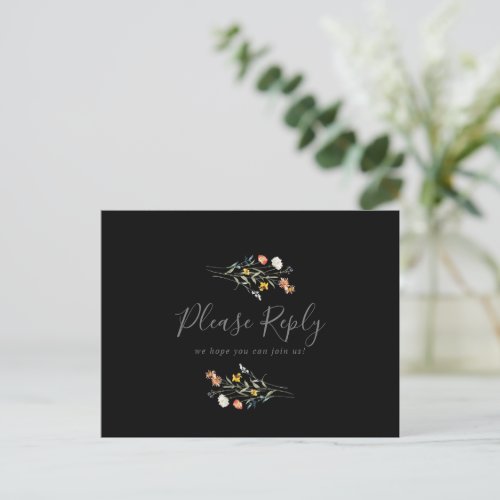 Wild Floral Black Menu Choice RSVP Postcard