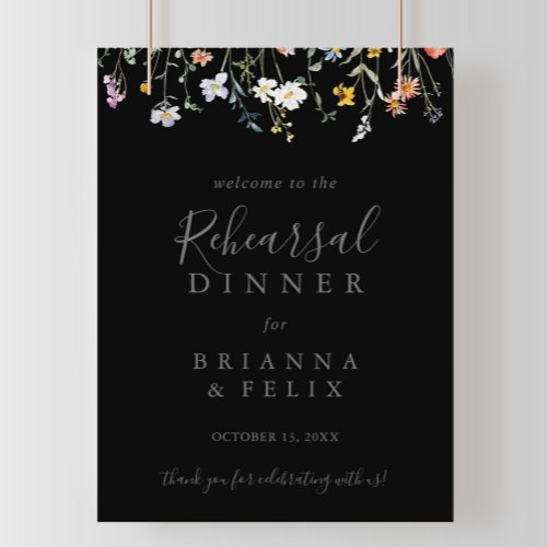 Wild Floral Black Rehearsal Dinner Welcome Poster